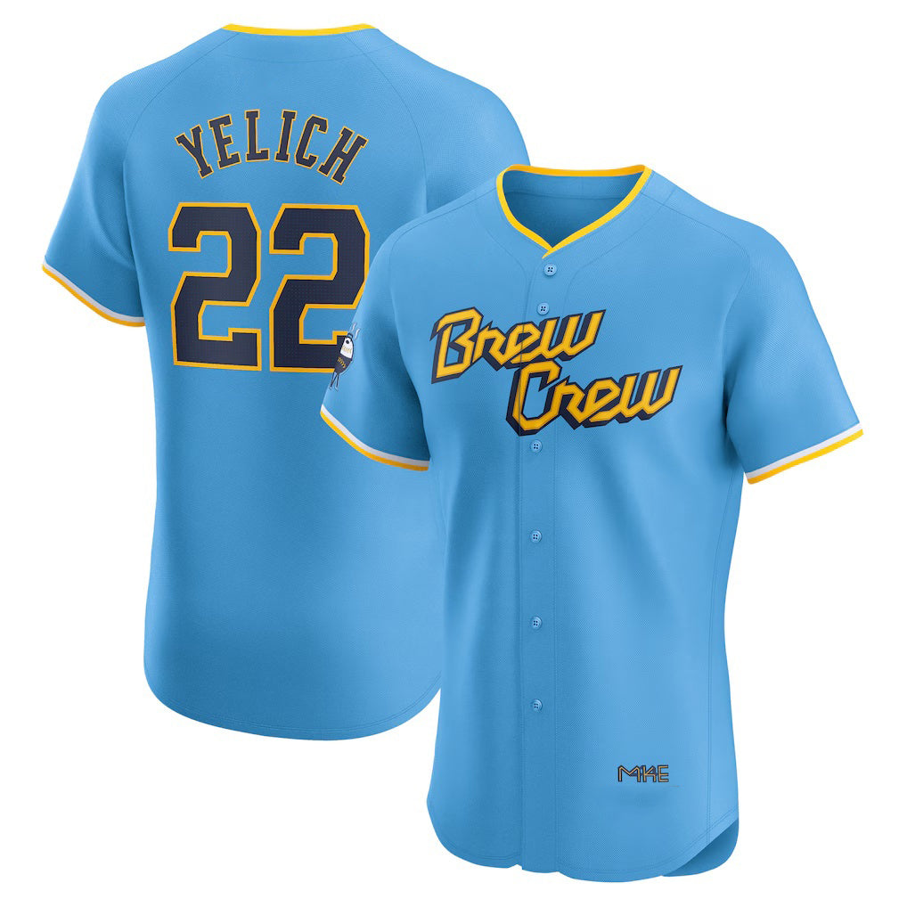 HALEY Milwaukee Brewers #22 Christian Yelich Powder Blue  City Connect Elite Player Jersey