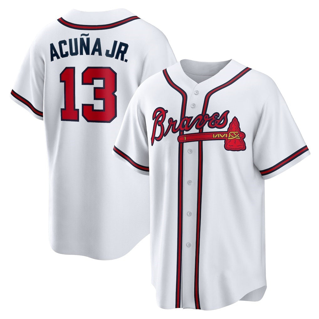 HALEY Atlanta Braves #13 Ronald Acuna Jr. White  Home Replica Player Name Jersey