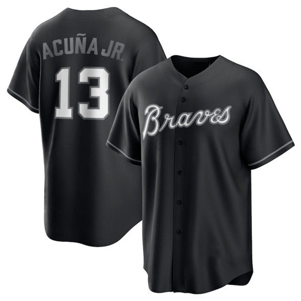 HALEY Atlanta Braves #13 Ronald Acuna Jr. Black  Lights Out Limited Stitched Jersey